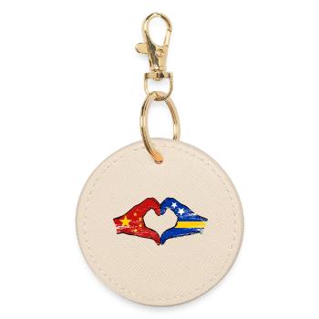 China Curacao flag hands heart shape used - Round Keyring - oyster - Front