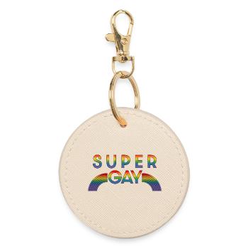 Rainbow super gay LGBT lgbtqi queer - Round Keyring - oyster - Front