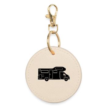 Motorhome silhouette – simple camping design - Round Keyring - oyster - Front