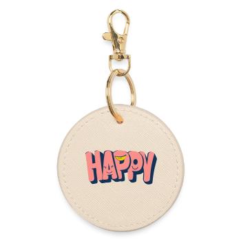 Happy Text with Faces - Round Keyring - oyster - Front