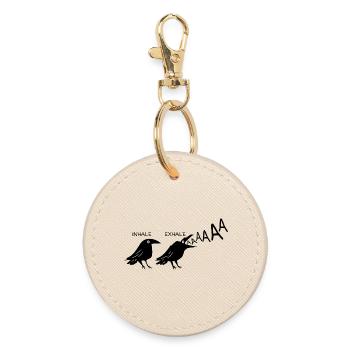 Funny Black Raven Inhale Exhale Gothic Punk - Round Keyring - oyster - Front