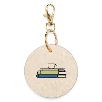 Bücherstapel Kaffeetasse Farbig - Runder Schlüsselanhänger - Auster - Vorne