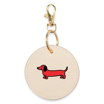 Hunting Dog Dachshund Profile Vector - Round Keyring - oyster - Front