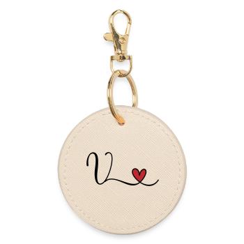 Letter V Monogram Initial Heart - Round Keyring - oyster - Front