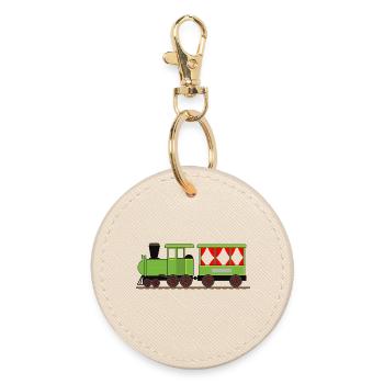 Steam locomotive train railway - Round Keyring - oyster - Front
