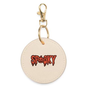 Spooky Halloween Pumpkin & Ghost - Round Keyring - oyster - Front