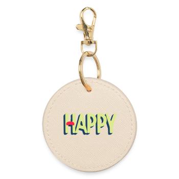 Happy Text Design - Round Keyring - oyster - Front