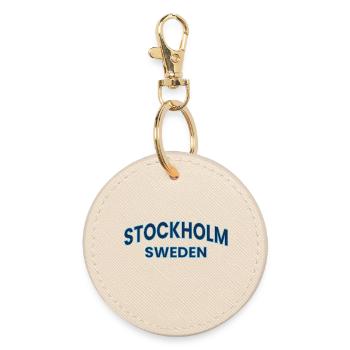 Stockholm Sweden Neon Outline - Round Keyring - oyster - Front