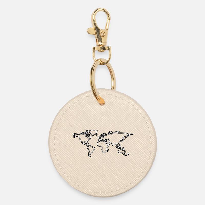 Neon World Map Outline Tee - Round Keyring - oyster