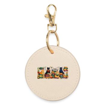 Reading cats with stacks of books - Round Keyring - oyster - Front