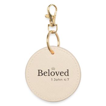 Beloved Christian | 1John 4:7 | Crown Design - Round Keyring - oyster - Front