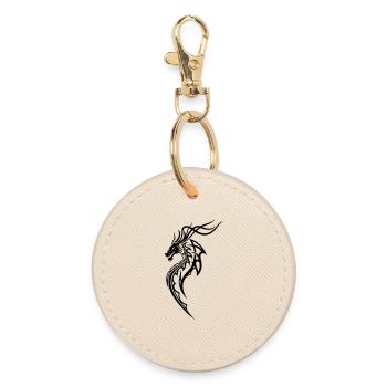 Fantasy Dragon Line Art – Tribal Tattoo Style - Round Keyring - oyster - Front