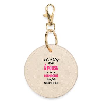 Epouse - Mariée - Mariage - Couple - Amour - Round Keyring - oyster - Front