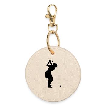Golferin mit Golfball beim Abschlag - Runder Schlüsselanhänger - Auster - Vorne
