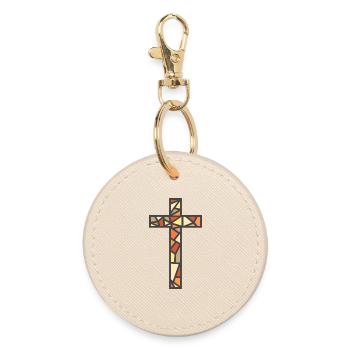 Buntglas-Kreuz - Runder Schlüsselanhänger - Auster - Vorne