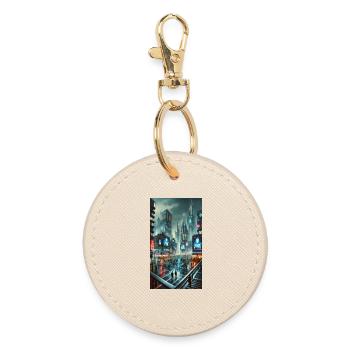 Neon city futuristic rain - Round Keyring - oyster - Front