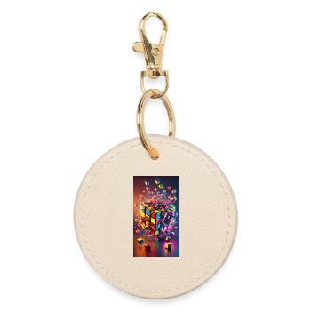 Color Explosion Cube - Round Keyring - oyster - Front