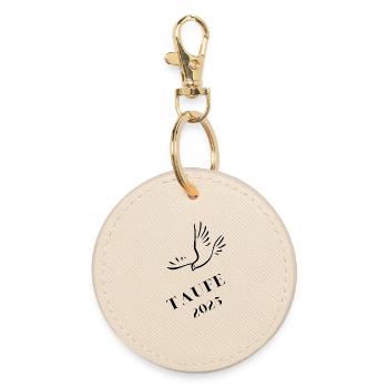 Baptism 2025 Dove Floating Down Baptism Gift 2025 - Round Keyring - oyster - Front