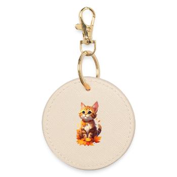 Cat in autumn - Round Keyring - oyster - Front