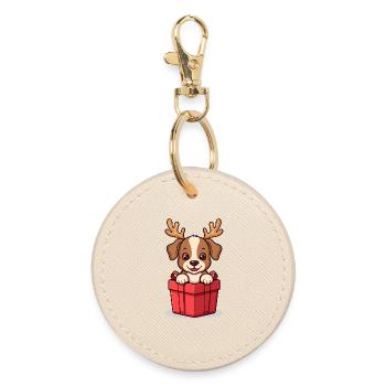 Surprise Pup – Dog in Christmas Gift - Runder Schlüsselanhänger - Auster - Vorne