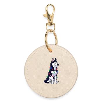 Husky avec lumières de Noël - Porte-clés rond - huître - Devant