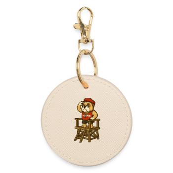 Lifeguard Bulldog Mascot on Rescue Chair - Round Keyring - oyster - Front