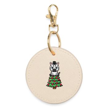 Cute Zebra Christmas Tree Cartoon Christmas Eve - Round Keyring - oyster - Front