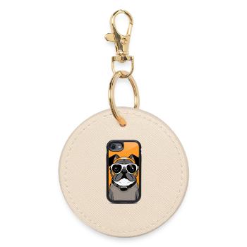 Dog in helmet and diving goggles - Round Keyring - oyster - Front