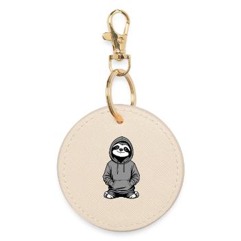 Slow-Chill Sloth Pullover Hoodie - Round Keyring - oyster - Front