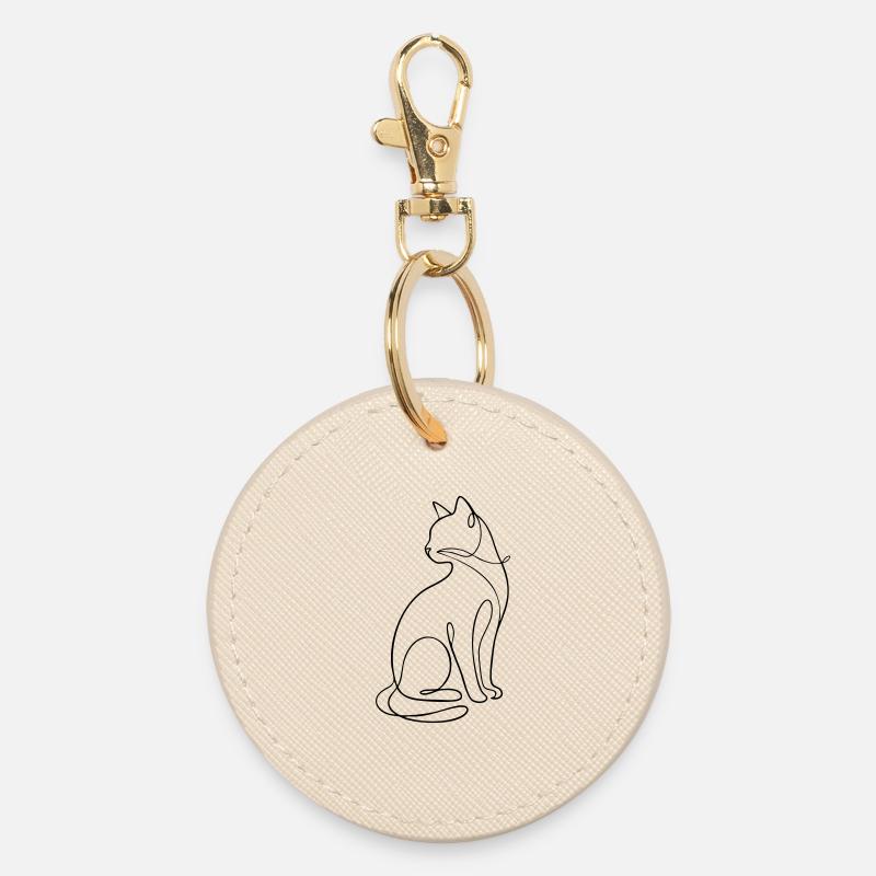 Silhouette du chat assis à une ligne - Porte-clés rond - huître