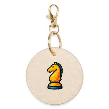 Dominate the Chessboard: Strategic Knight - Round Keyring - oyster - Front