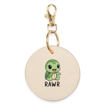 Cute Cartoon Turtle Monster Rawr Funny - Round Keyring - oyster - Front