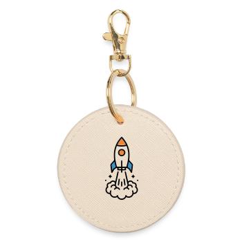 Rocket Launch Space Comic - Round Keyring - oyster - Front