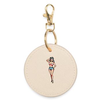 Klassisches Tattoo-Pin-up-Mädchen - Runder Schlüsselanhänger - Auster - Vorne