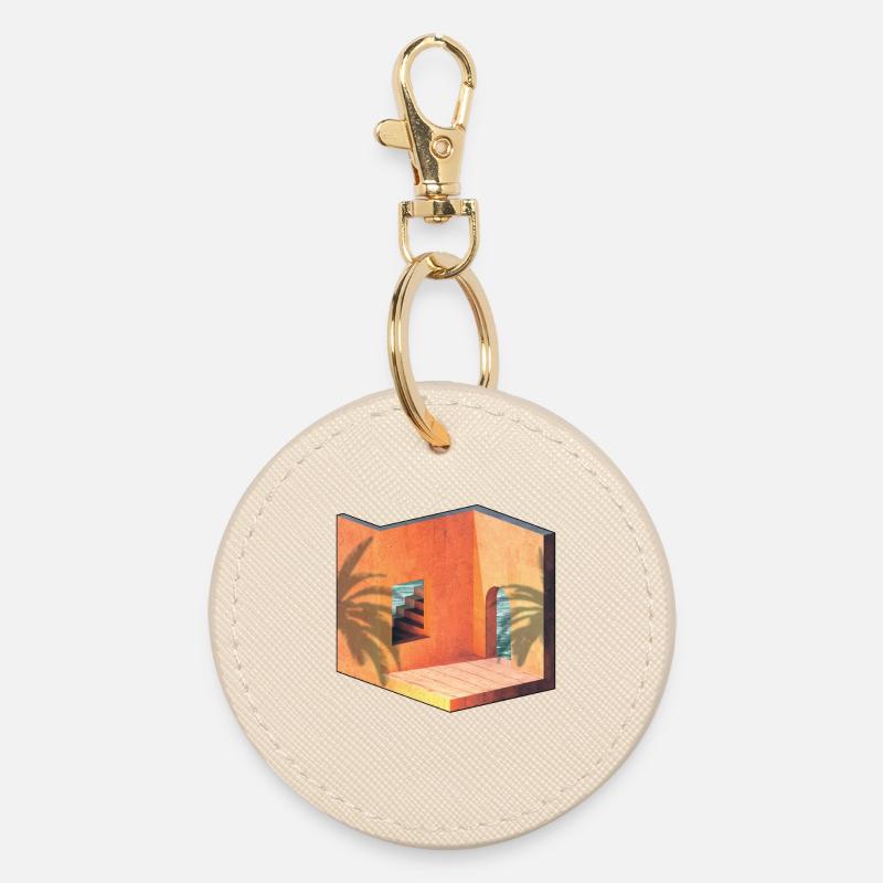 Sun sea architecture summer isometric palm tree - Round Keyring - oyster