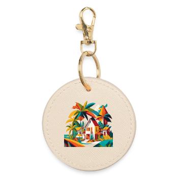 House under palm trees by the sea - Round Keyring - oyster - Front