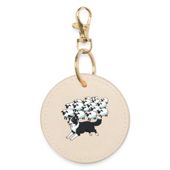 Border Collie and Clouds Sheep - Round Keyring - oyster - Front