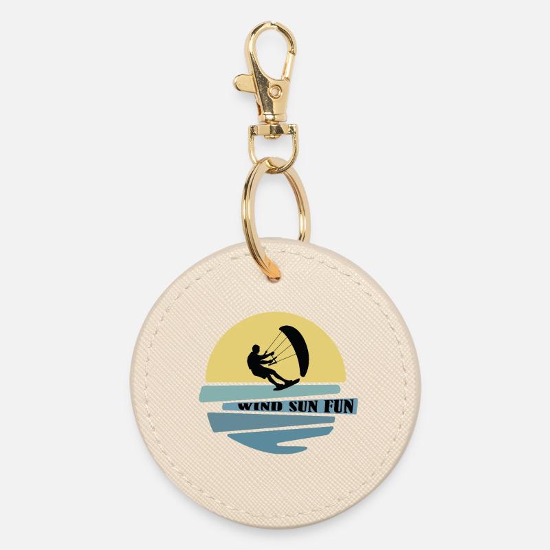 Wind Sun Fun Kitesurfer - Round Keyring - oyster