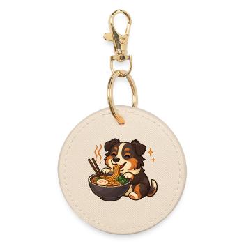 Berger australien avec nouilles, ramen kawaii - Porte-clés rond - huître - Devant