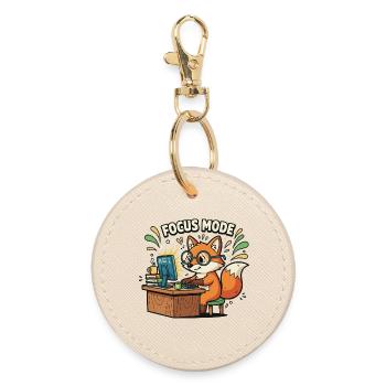 Focus mode fox on the computer - Round Keyring - oyster - Front