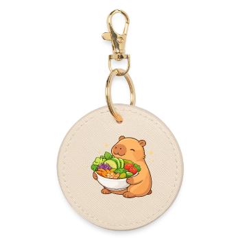 Capybara potelé avec bol de salade - Porte-clés rond - huître - Devant