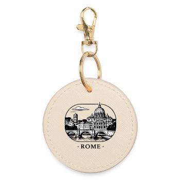 Stadtpanorama mit Dom und Brücke - Schriftzug Rome - Runder Schlüsselanhänger - Auster - Vorne