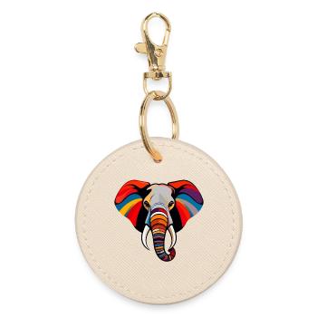 Bunter Elefantenkopf Kunst Pop Art Elefant Motiv - Runder Schlüsselanhänger - Auster - Vorne