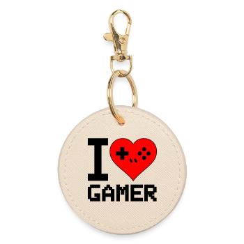 Herz mit Game-Controller Silhouette - Runder Schlüsselanhänger - Auster - Vorne