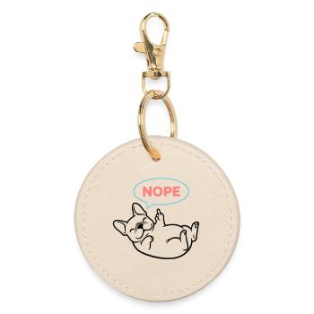 Frenchie Hund Nope Comic Bunt - Runder Schlüsselanhänger - Auster - Vorne