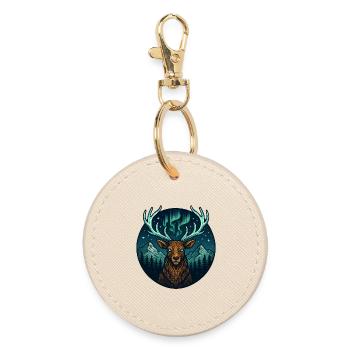 Night Forest Deer with Northern Lights Antlers - Round Keyring - oyster - Front