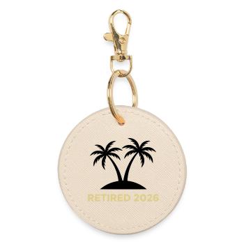 Retired 2026 Pension Palm Trees Logo - Round Keyring - oyster - Front