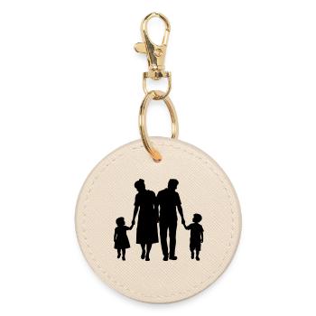 Family Silhouette Dear Children Parents Mom Dad - Round Keyring - oyster - Front