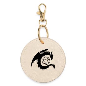 Dragon with D20 Dice - Round Keyring - oyster - Front
