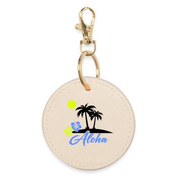 Aloha Hibiscus Neon Script - Round Keyring - oyster - Front